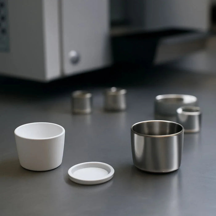 NETZSCH-compatible TGA pans for precise thermal testing in material science, pharmaceuticals, and battery research