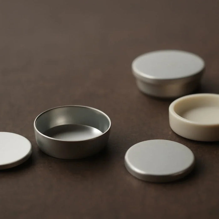 Sample pans with lids for thermal analysis, showing materials like aluminum and ceramic for high-temperature stability and accurate results.