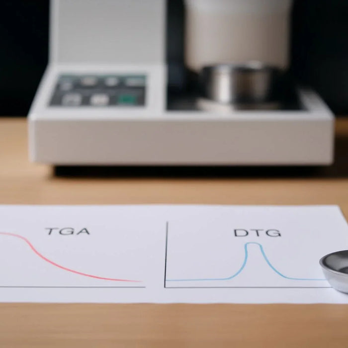 Comparison of TGA and DTG applications in thermal analysis, showcasing the difference in measuring thermal stability and decomposition rate.