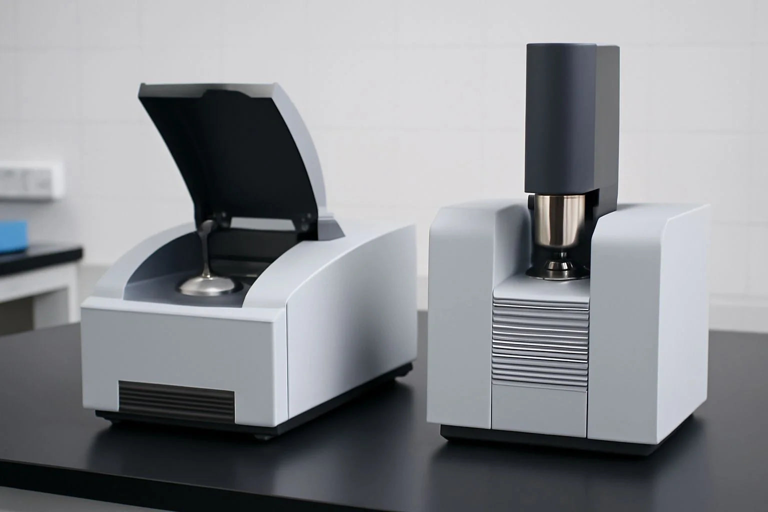 DSC and TGA analysis setup, showing thermal analysis instruments and experimental environment