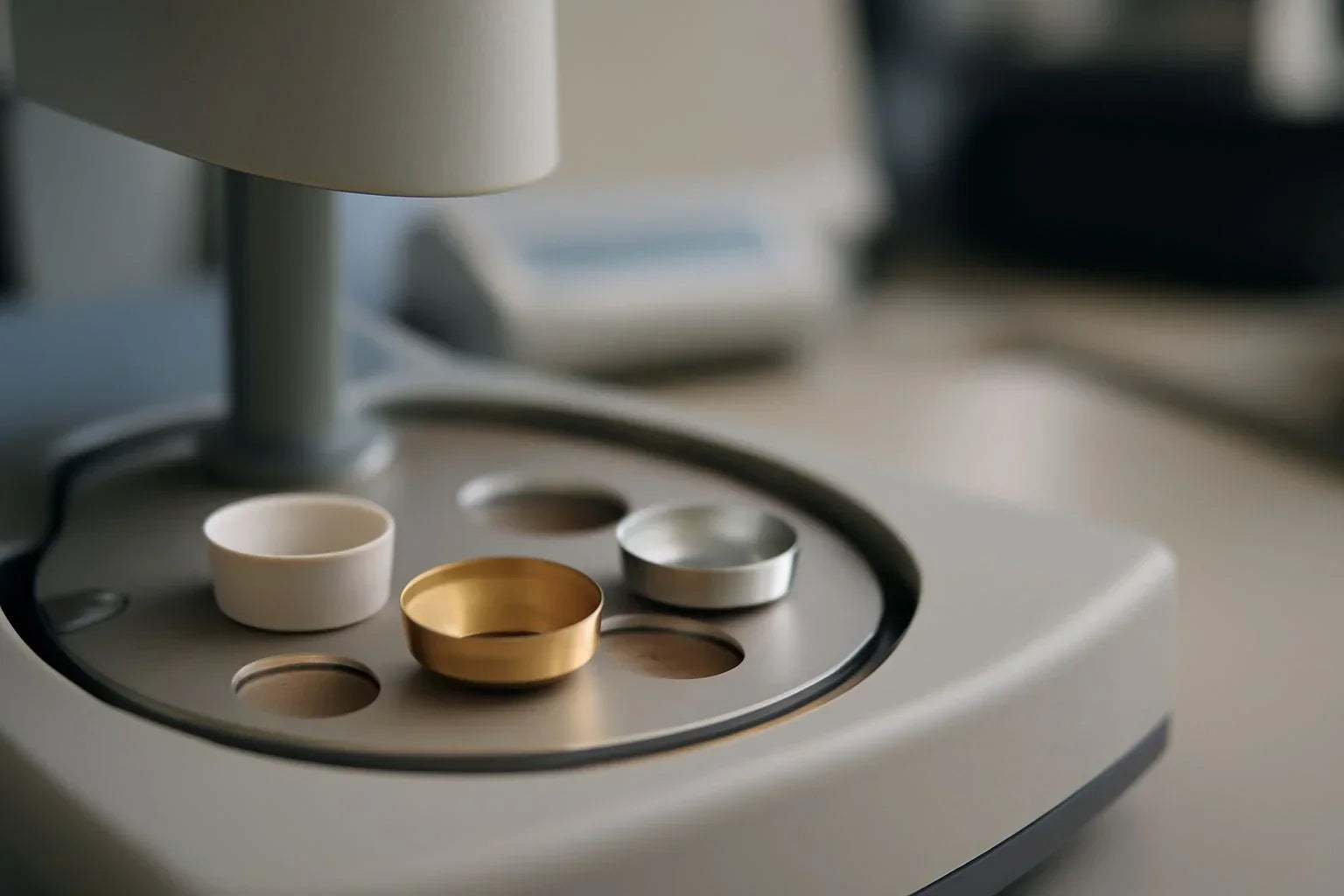 Different materials used in thermal analyzer sample pans, including platinum, ceramic, and aluminum, for accurate and reliable thermal analysis results.