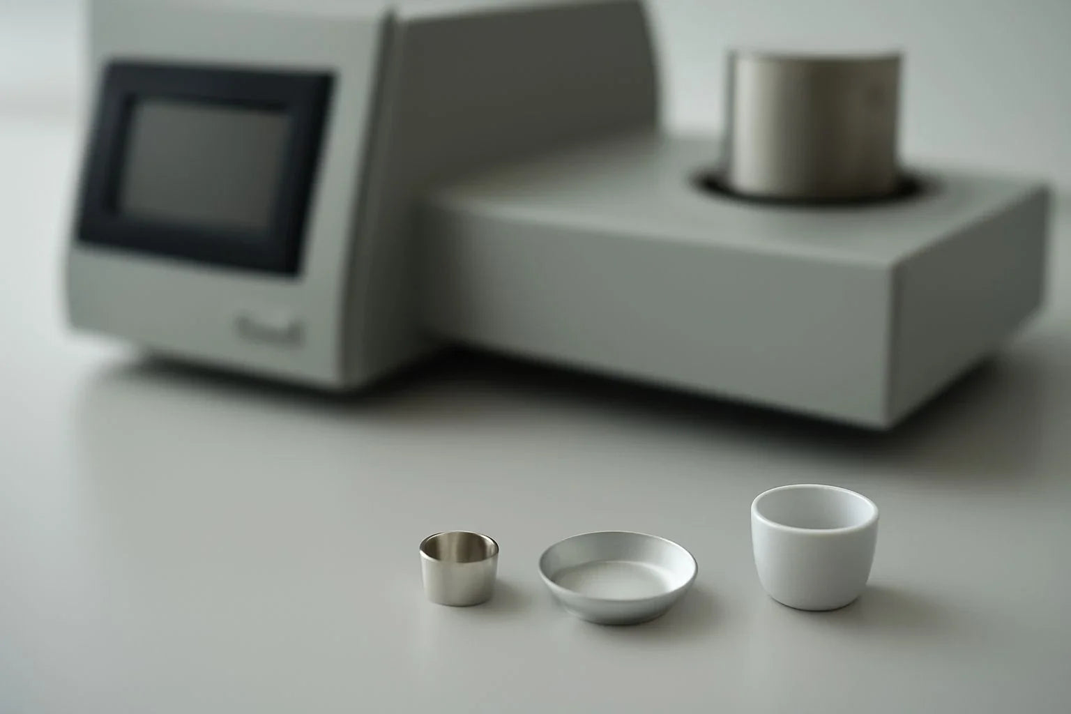High-precision thermal analysis sample pans for material testing, including aluminum, platinum, and ceramic options
