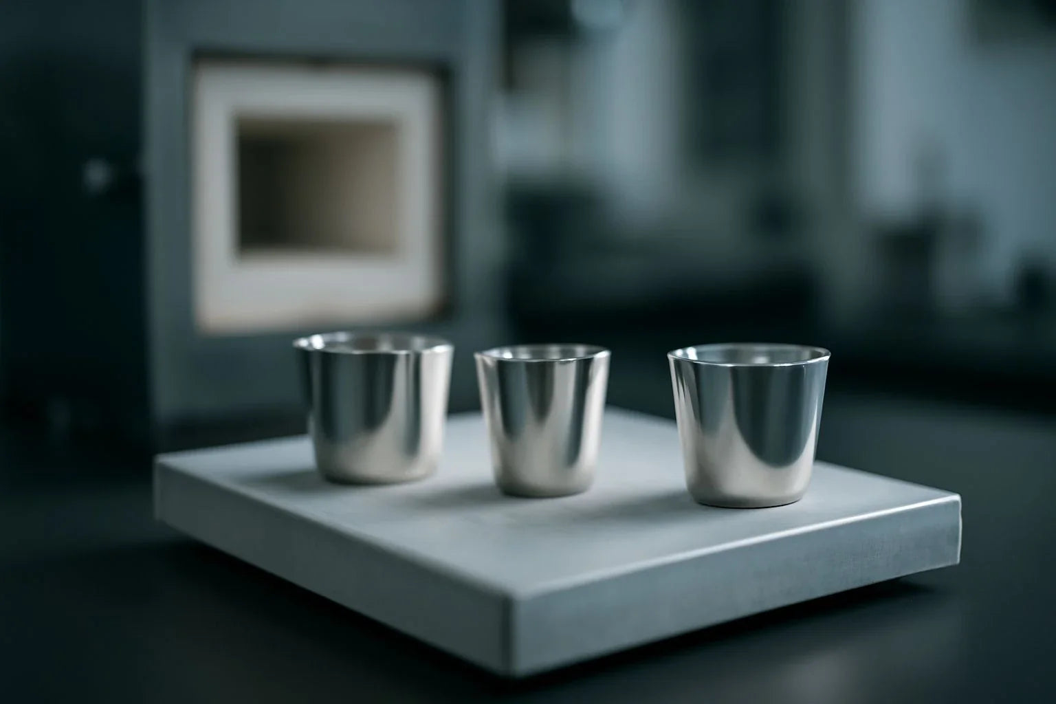 Platinum crucibles used in high-temperature thermal analysis, ensuring sample purity and accurate experimental data.